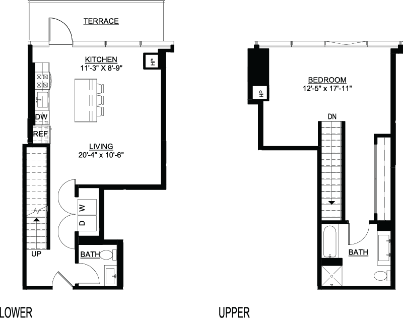 One Bedroom B Duplex Terrace floor plan