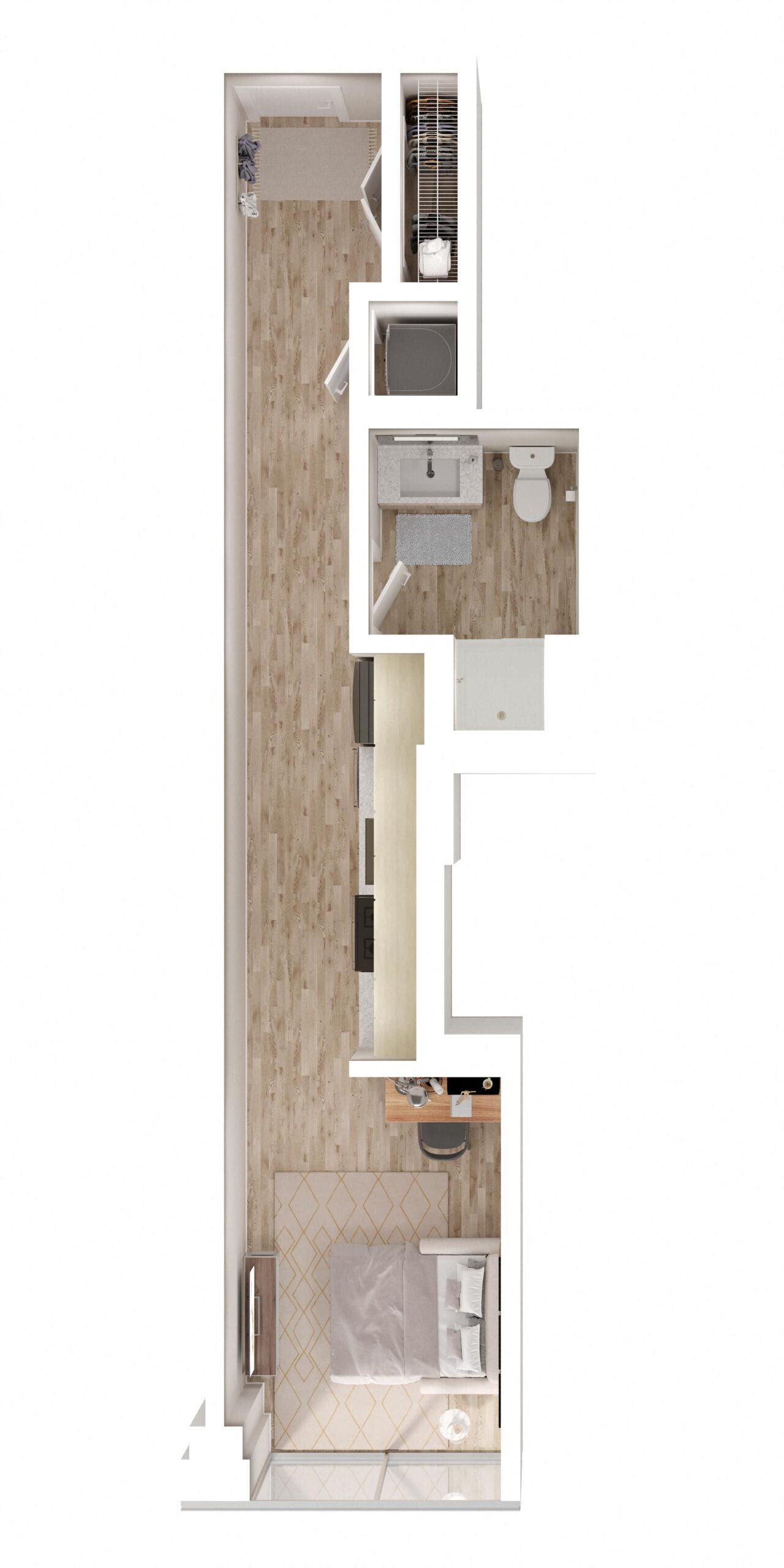 Rendering of the Loft Studio D floor plan with a Studio bedroom and 1 bathroom[s] at Imprint