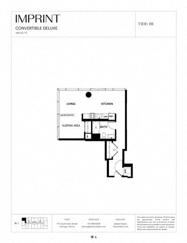 Rendering of the Convertible Deluxe V floor plan with 1 bedroom[s] and 1 bathroom[s] at Imprint
