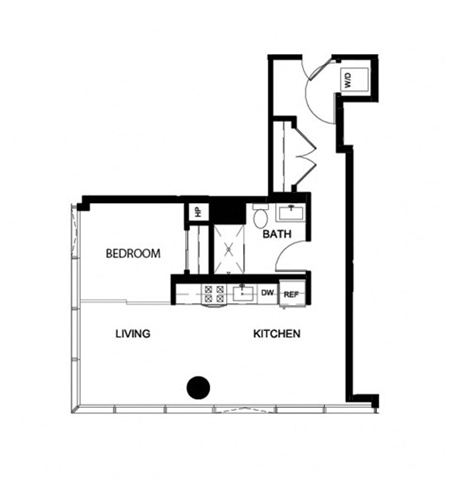 Rendering of the One Bedroom O floor plan with 1 bedroom[s] and 1 bathroom[s] at Imprint