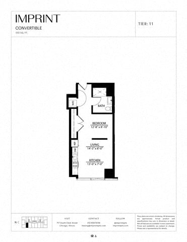 Rendering of the Convertible FB floor plan with a Studio bedroom and 1 bathroom[s] at Imprint