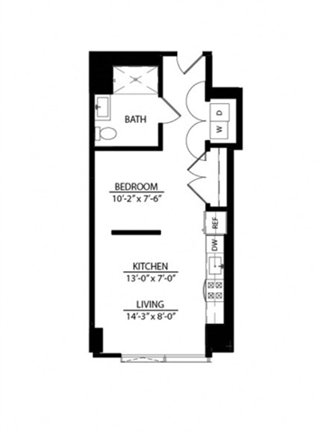 Rendering of the Convertible N floor plan with a Studio bedroom and 1 bathroom[s] at Imprint