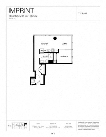 Rendering of the One Bedroom L floor plan with 1 bedroom[s] and 1 bathroom[s] at Imprint