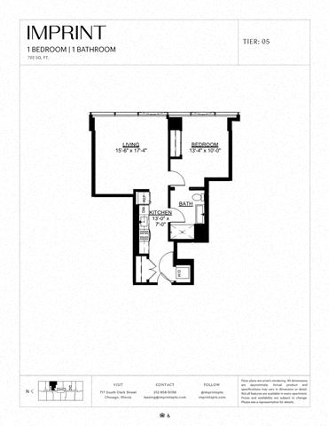 Rendering of the One Bedroom B floor plan with 1 bedroom[s] and 1 bathroom[s] at Imprint