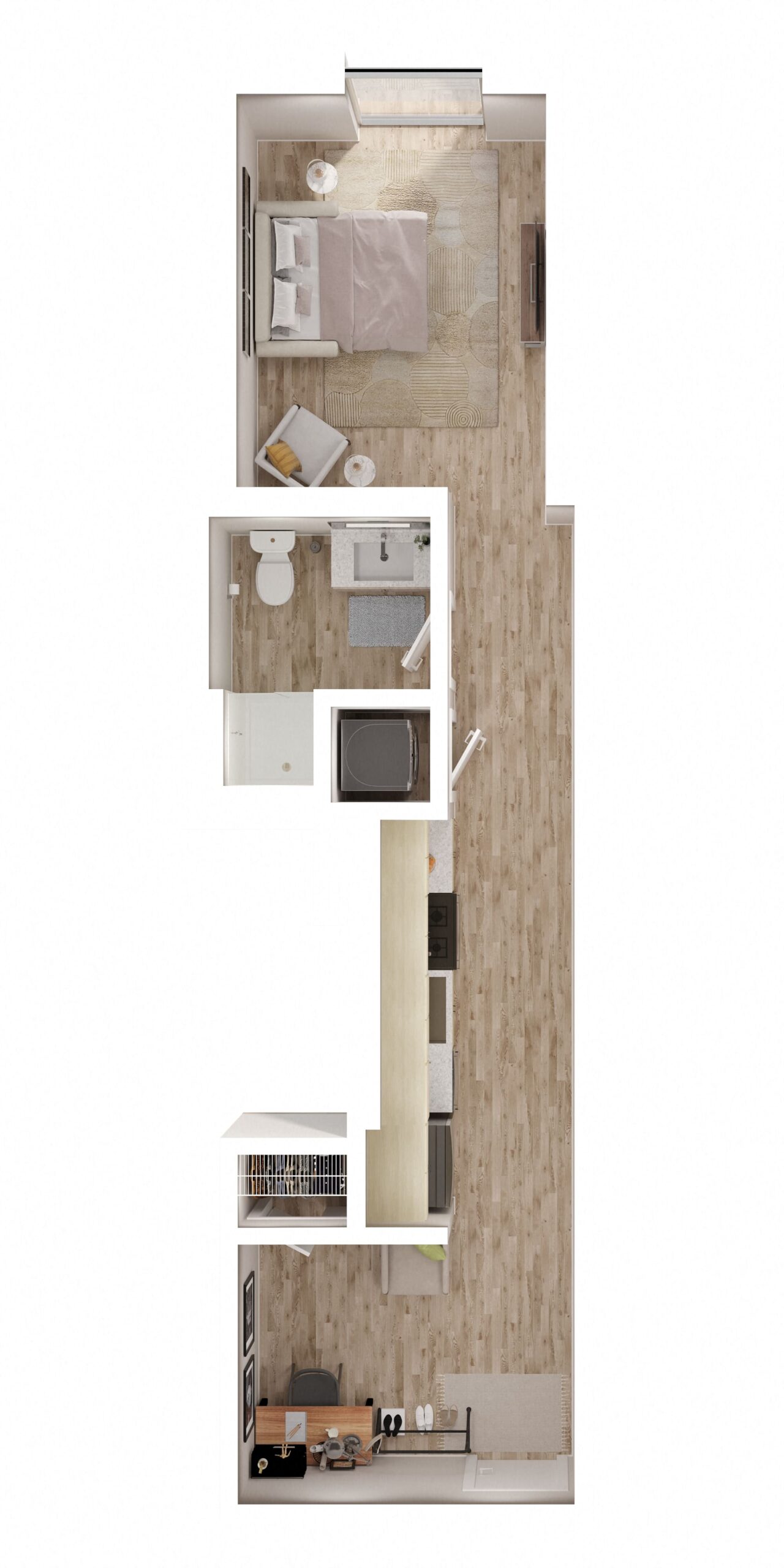 Rendering of the Loft Studio E floor plan with a Studio bedroom and 1 bathroom[s] at Imprint