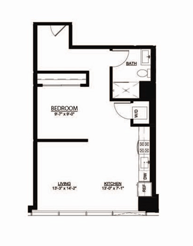 Rendering of the Convertible Deluxe TB floor plan with a Studio bedroom and 1 bathroom[s] at Imprint