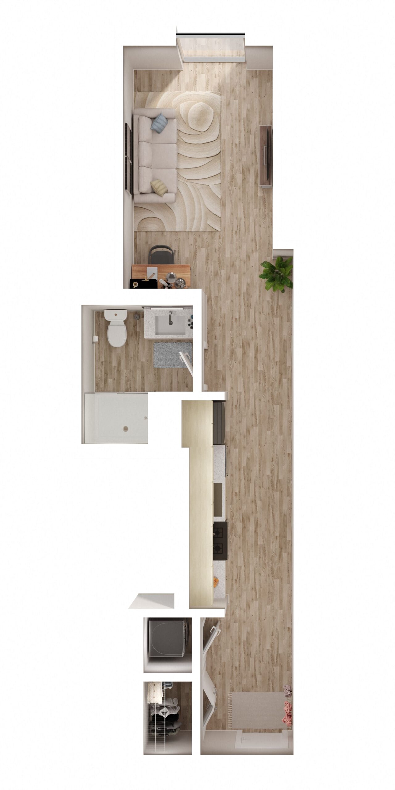 Rendering of the Loft Studio F floor plan with a Studio bedroom and 1 bathroom[s] at Imprint