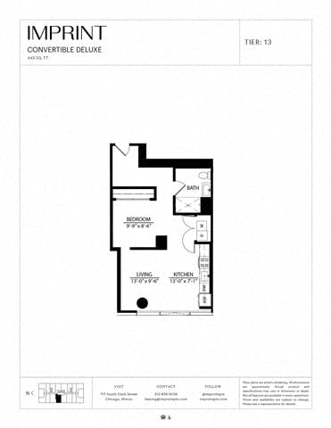 Rendering of the Convertible Deluxe LB floor plan with a Studio bedroom and 1 bathroom[s] at Imprint