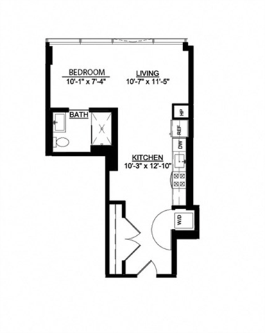 Rendering of the Studio J floor plan with a Studio bedroom and 1 bathroom[s] at Imprint